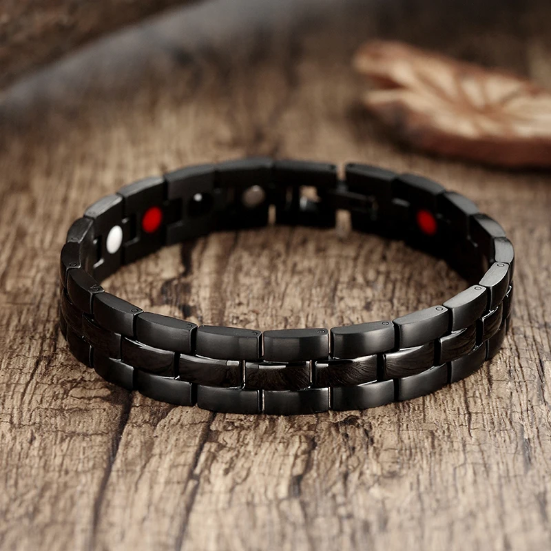 

Hot Men black Bracelet Hand Chain Health Energy Germanium Magnetic Bracelet Male Stainless Steel Bracelets for Men Jewelry gift
