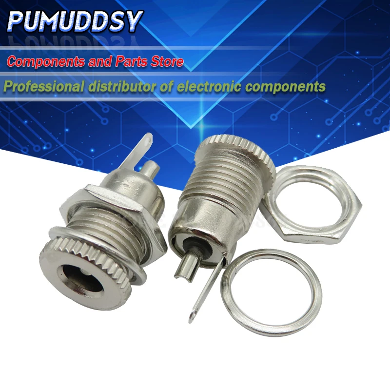 

5pce DC099 5.5 mm x 2.1mm DC Power Jack Socket Female Panel Mount Connector Metal DC-099 Open Hole 11MM 5.5*2.1 5.5*2.5