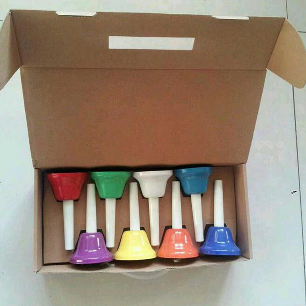 

Handbell Set, Colorful Percussion 8 Note Diatonic Metal Handbell Set for