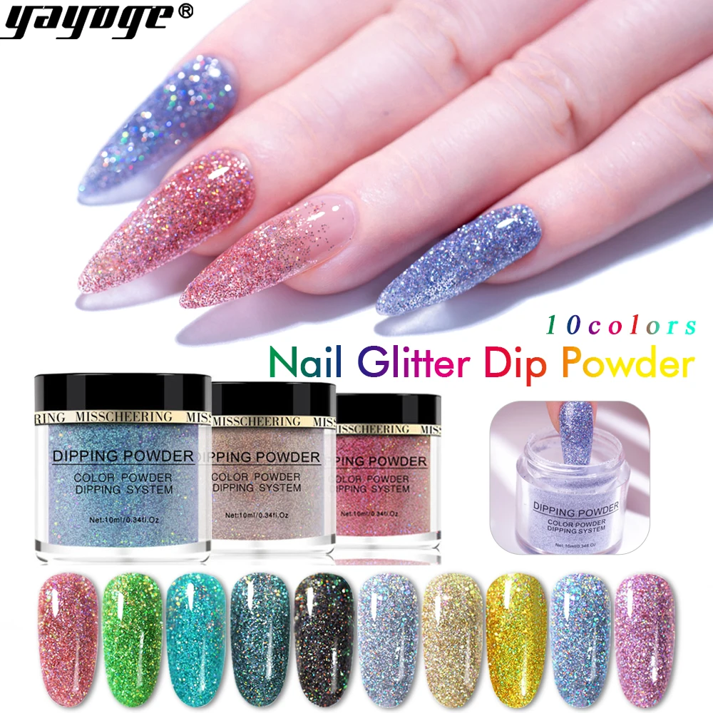 

Yayoge Dipping Powder Nail Art Decorations Nail Powder Glitter 10 Colors Nail Holographic Glitter Dip Powder Nails 10 ml