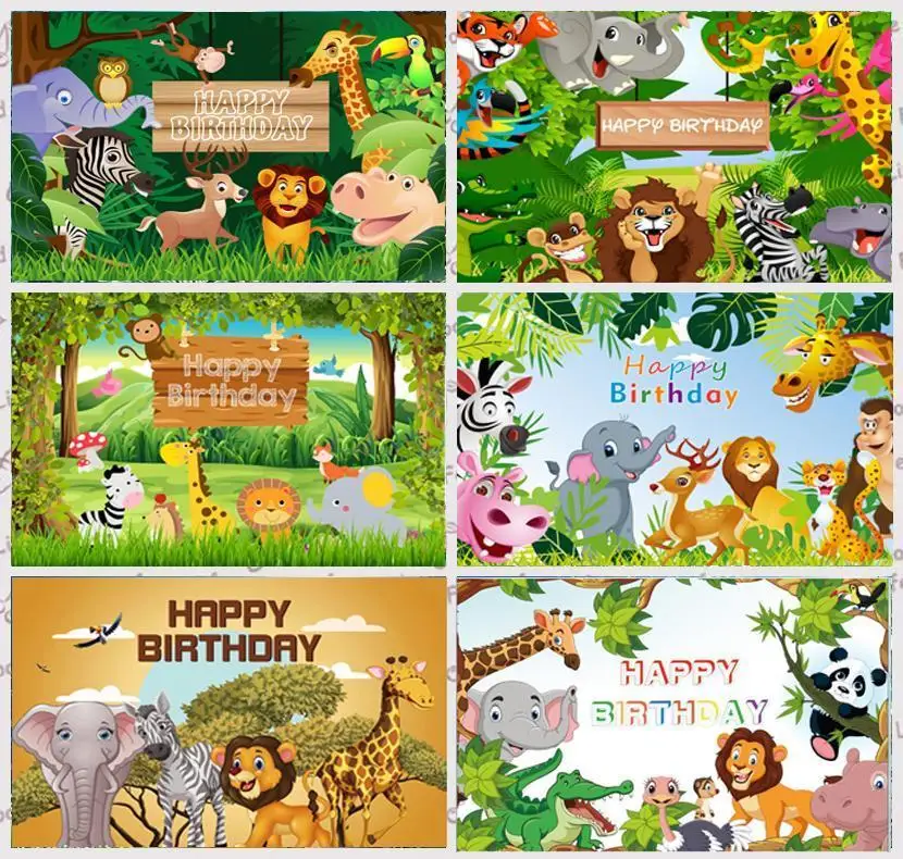 

Safari Animal Photography Backdrop Baby Shower Happy Birthday Party Kids Photo Background Decor Banner
