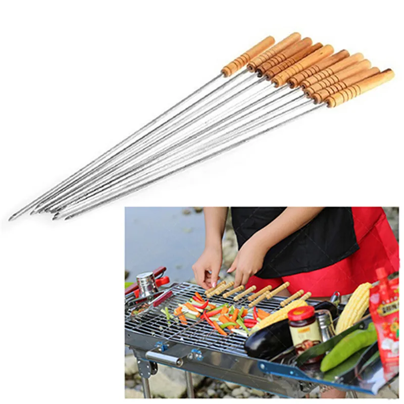 

10 Pcs BBQ Barbecue Roasting Needle Roasting Tools Brochette Tong Kebabe Skewers 10Pcs Reusable BBQ Barbecue Skewers Roasting
