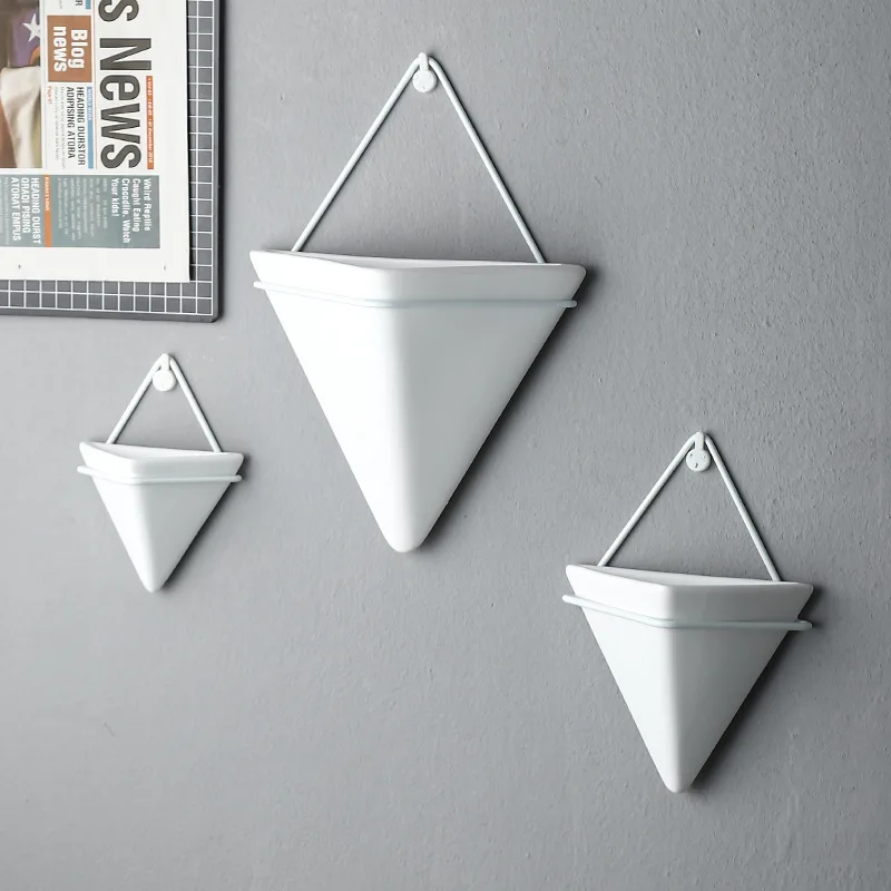 

Modern Flower Vase Triangle Ceramic Vase Wall Hanging Flower Pots Nordic Home Decoration Wall Vase for Plants Porcelain Vase