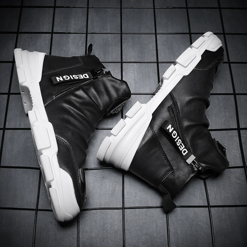 Men's Winter Footwear Boots Men Casual Mens White Gothic Sneakers Platform Shoes Chelsea Suede Leather Black |