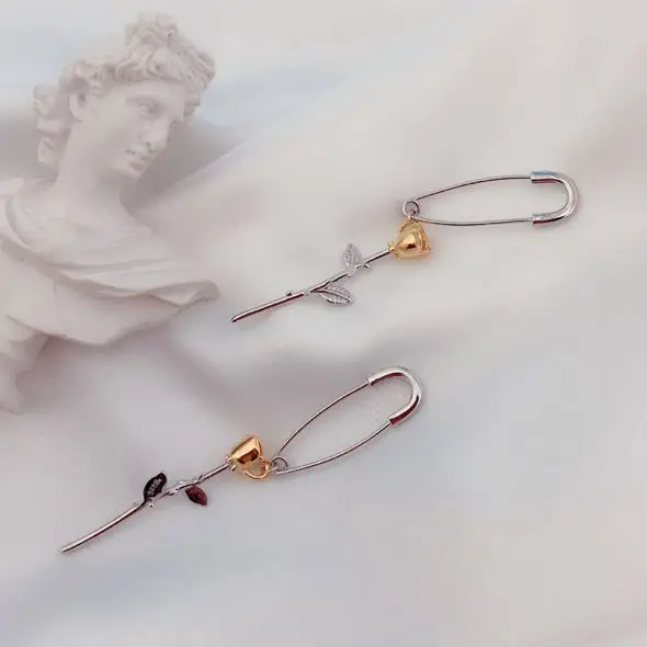 Silvology Pin роза цветок длинные висячие серьги из стерлингового серебра 925 высокого качества 18K креативные серьги для женщин праздничные украшения