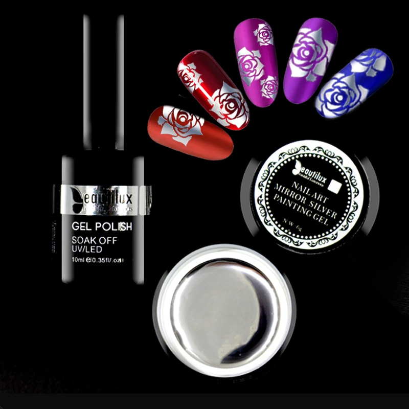 

Beautilux Mirror Silver Gel Polish UV LED Metallic Titanium Chrome Nail Art Design Painting Gel Varnish Lacqurer Manicure Supply