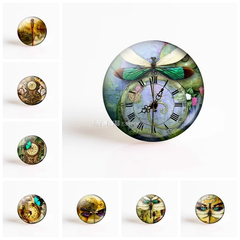 5 шт./лот круглые стеклянные подвески в стиле стимпанк бабочки стрекозы 25 мм