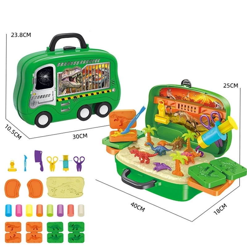 

Clay Dinosaur Toy Set Children's Play House Magic Modeling Plasticine Mold Suitcase Children Colored Clay Fun Educational Toys