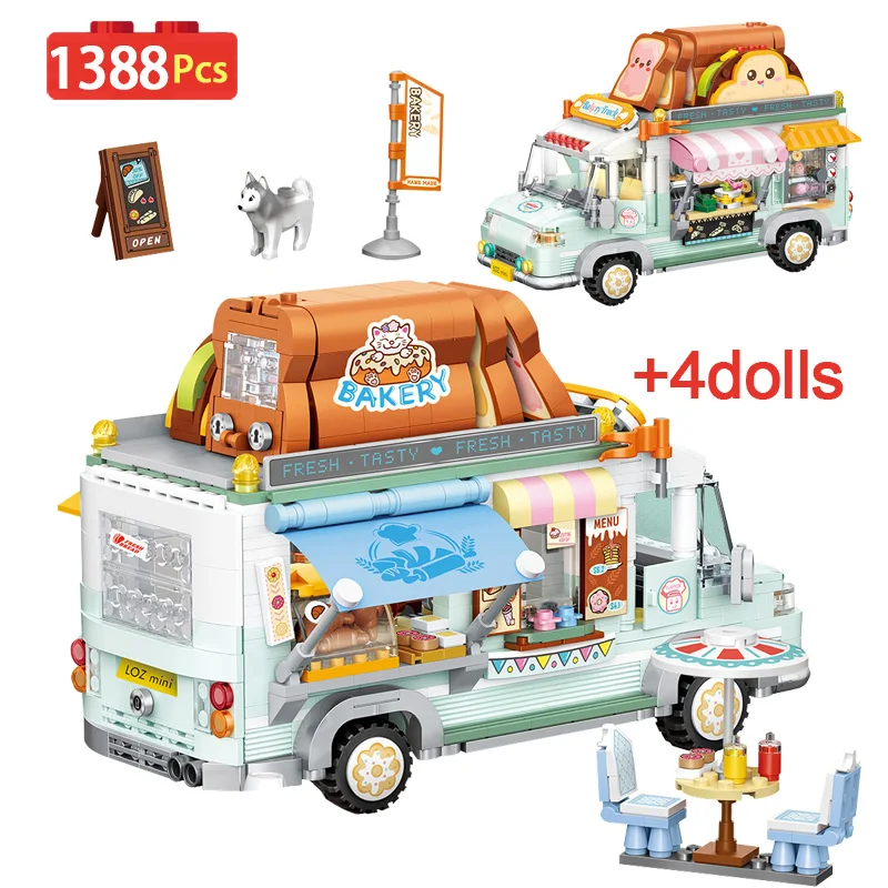 

1388pcs Friends Mini City Street View Bakery Dining Car Building Blocks Bread Truck Vehicle MOC Figures Bricks Toy for Kids Gift