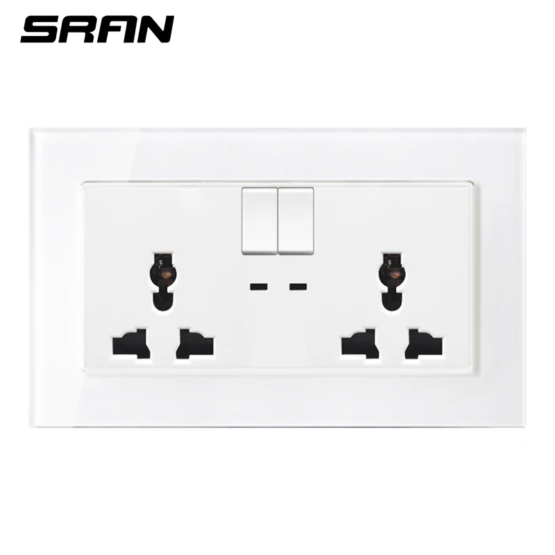 A6 White SRAN, 3 отверстия, Универсальный светильник, настенный выключатель, розетка, кристалл, закаленное стекло, материал панели, 146*86 мм, бытовая розетка - Тип: A6 White