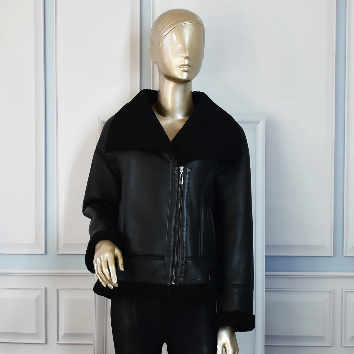 Winter Coats Women Thickness Leather Really Sheepskin Navy Uniform Female Fur Leather Jacket  Aviator Outwear Casaco Feminino