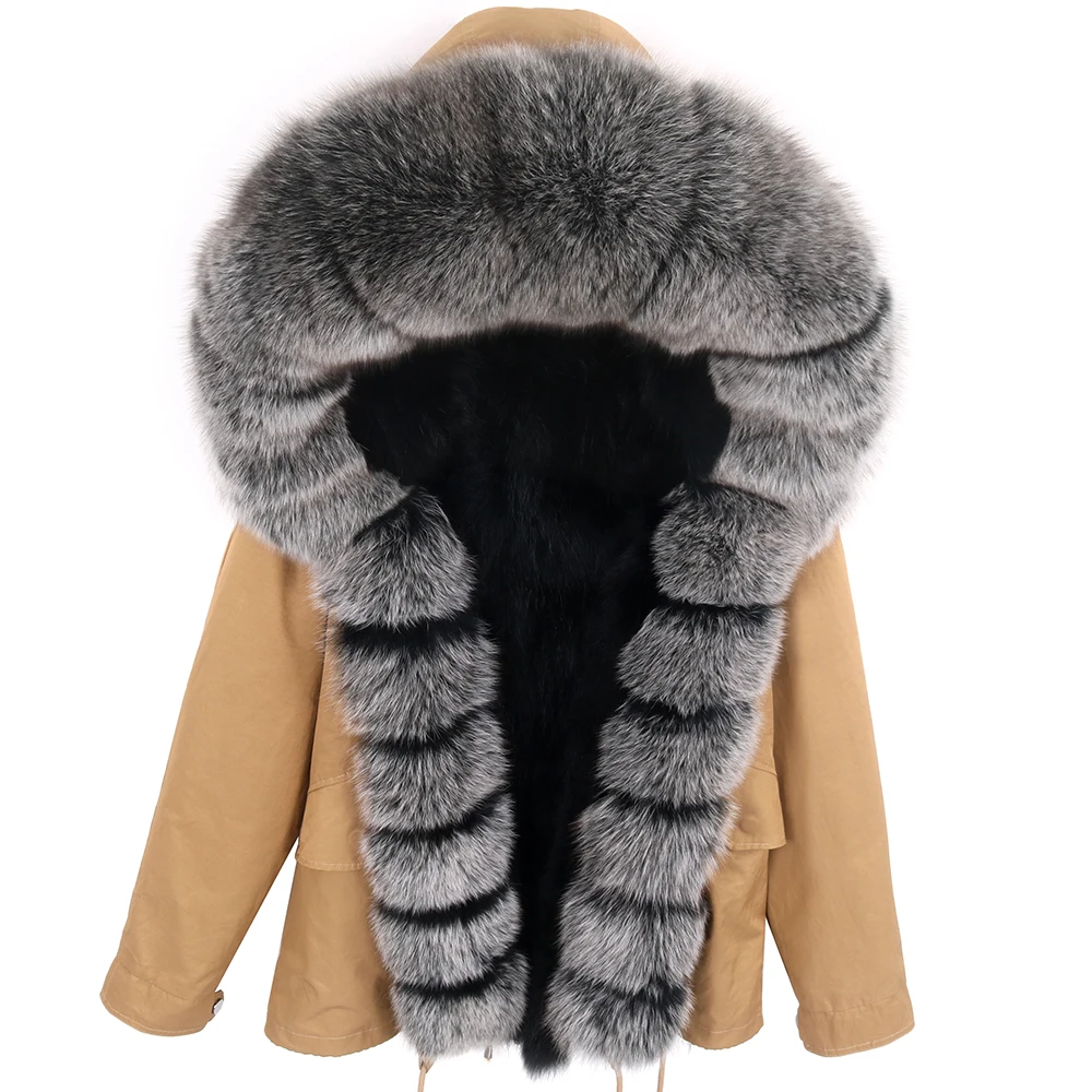 Winter Real Fur Coat Women Natural Fur Jacket Oversized Raccoon Fur Collar Hooded Casual Streetwear Waterproof Parkas
