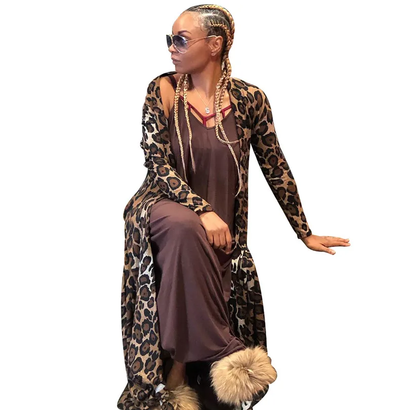 2019 Женский Осенний плащ пончо с леопардовым принтом рубашка длинным рукавом