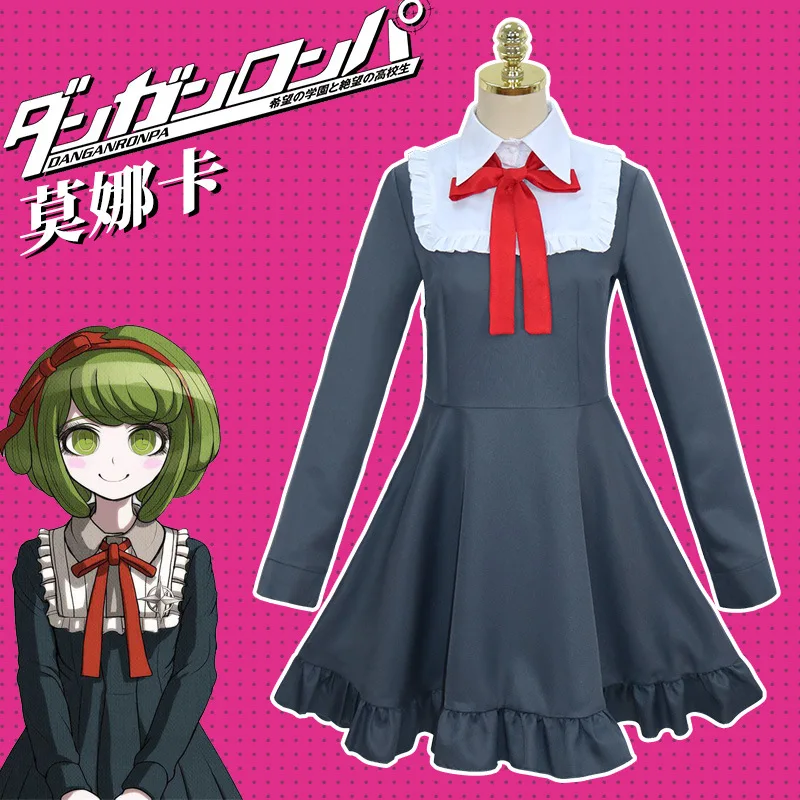 Danganronpa Cosplay Monaka Cosplay Costume Monaca Towa Wig Dress Set Dangan Ronpa Women Uniform Girl Dress Halloween