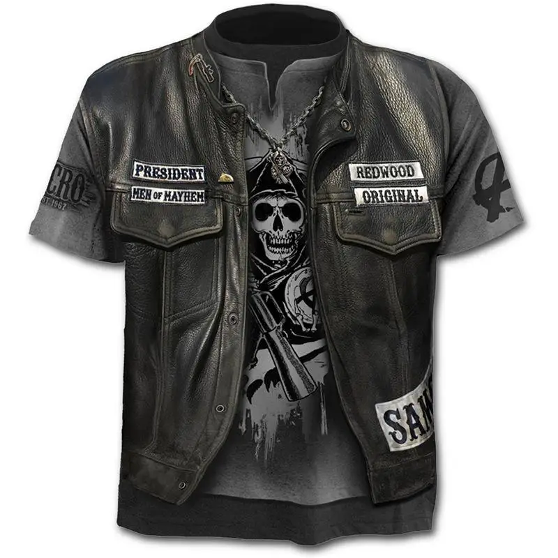 Брендовые мотоциклетные футболка в стиле «панк» со рыцарь рубашки 3d футболка для мужчин на каждый день в винтажном стиле, в стиле «хип хоп»; Сезон лето футболка Homme одежда