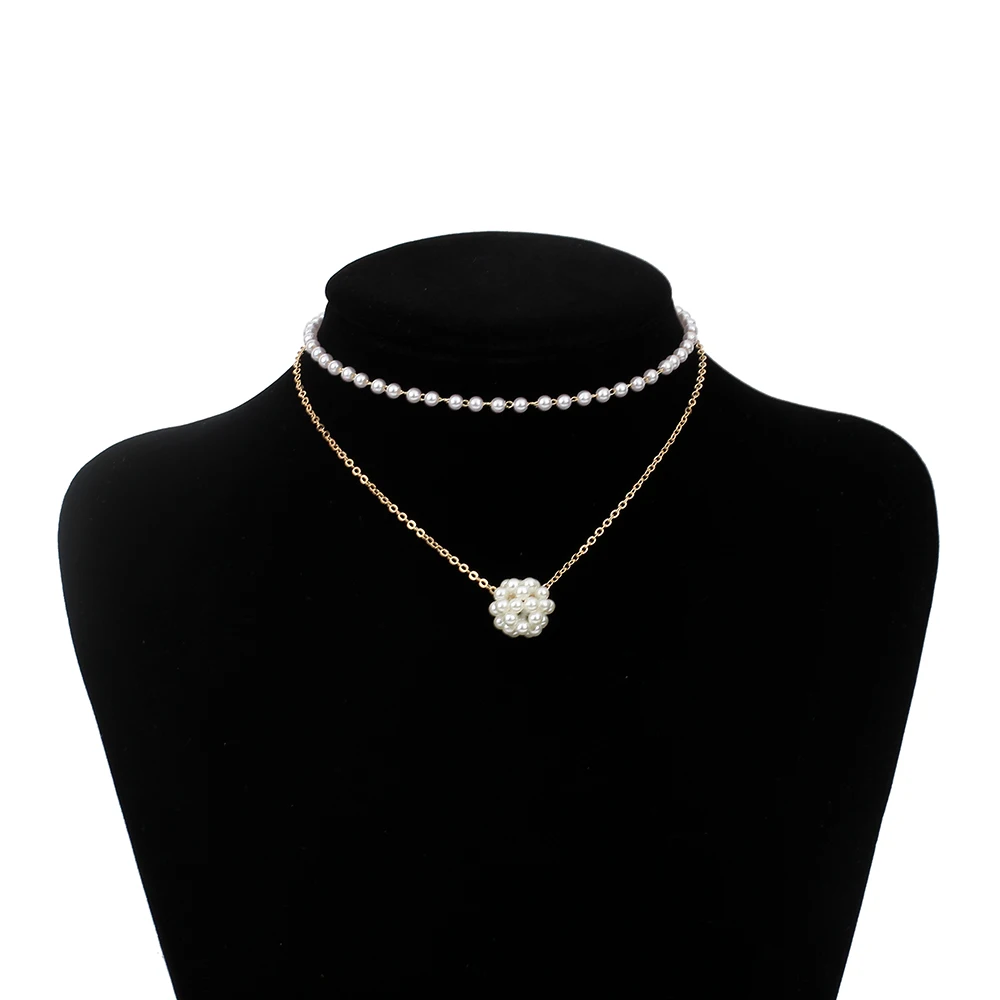 Двухслойная цепь с искусственным жемчугом Poputton золотистого цвета многослойное