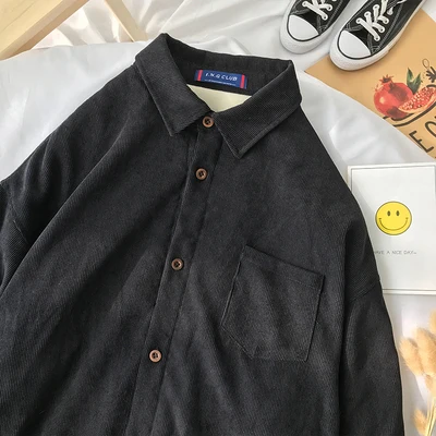 Корейская винтажная Хлопковая мужская рубашка свободная однотонная желтая с