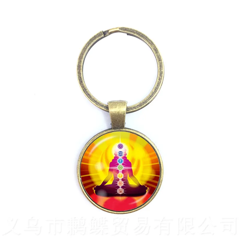 

Новинка 2018, брелок-чакра OM Yoga, мужские и женские ювелирные изделия, стеклянный брелок с кабошоном Antique Zen