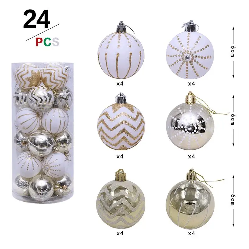 24Pcs Christmas Tree Ball Decoration Ornaments 6cm Colorful Balls New Year Gifts hallway and on the tree decor