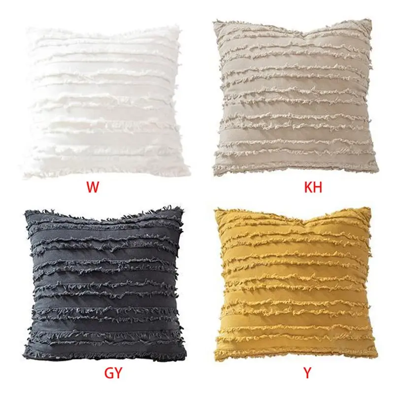 

Minimalist Solid Color Cotton Linen Throw Pillow Cover Boho Tassels Cushion Case