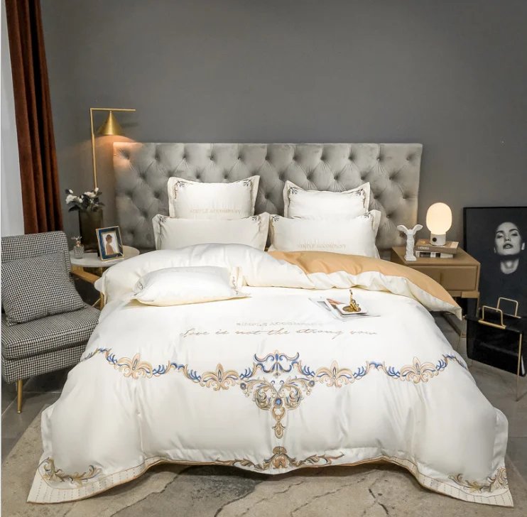 

Tribute Silk Cotton Bedding Set King Queen Bed Linen Euro Embroidered Bed Cover Bedspread Double Bed Sets