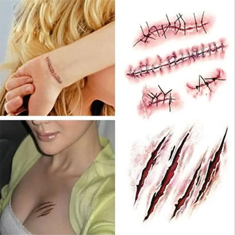 

Horror Fake Bloody Wound Stitch Scar Scab Waterproof Tattoo Sticker Stickers Halloween Masquerade Prank Makeup Props 10.56CM