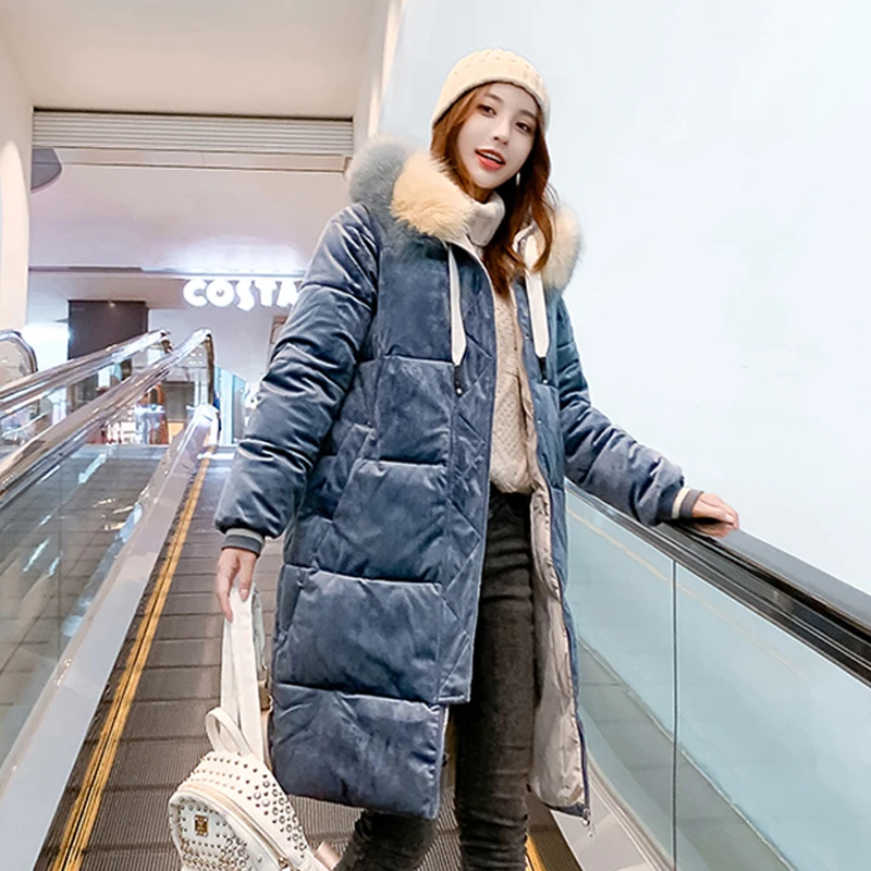 

2019 Women's Winter Long Jacket Large Size Hooded Women Parka Female Fur Collar Coat Plus Size Autumn Warm Cotton Padded