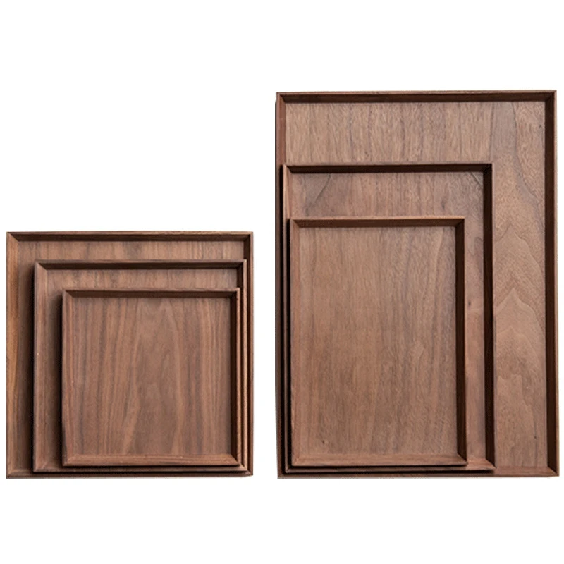 

Rectangle/Square Walnut Wood Plate Dish Fruit Dishes Saucer Tea Tray Dessert Dinner Bread Wood Plate Storage