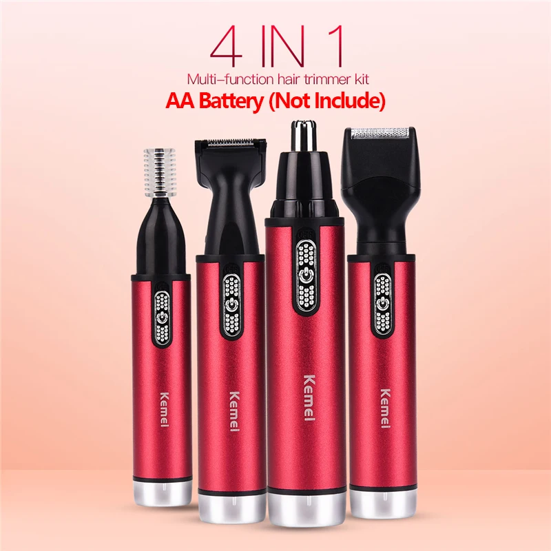 red color 4 in 1 Kemei, 4 в 1, электрический триммер для волос в носу и ушах, эпилятор, перезаряжаемая Бритва для бороды и бровей, бритва для удаления волос на лице, триммер для глаз - Цвет: red color 4 in 1