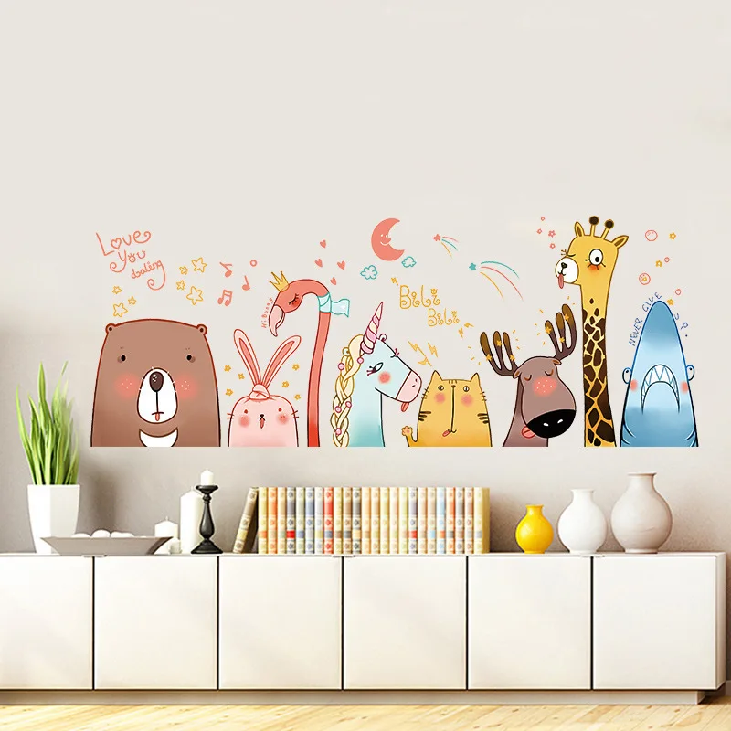 

New Animal Wall Stickers For Kids Room Bedroom Living Room Sofa TV House Decoration Cartoon Wall Decal Wallpaper Art Murals