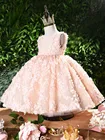Платье для дня рождения для маленьких девочек; Одежда с цветочной вышивкой для свадьбы; Вечерние Детские костюмы принцессы; От 1 до 8 лет