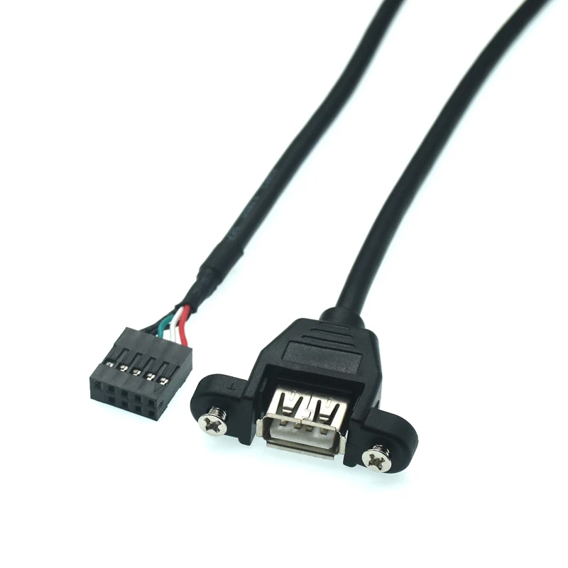 

50cm 9Pin Header to Double USB 2.0 Female and Screw Panel cable for Computer PC