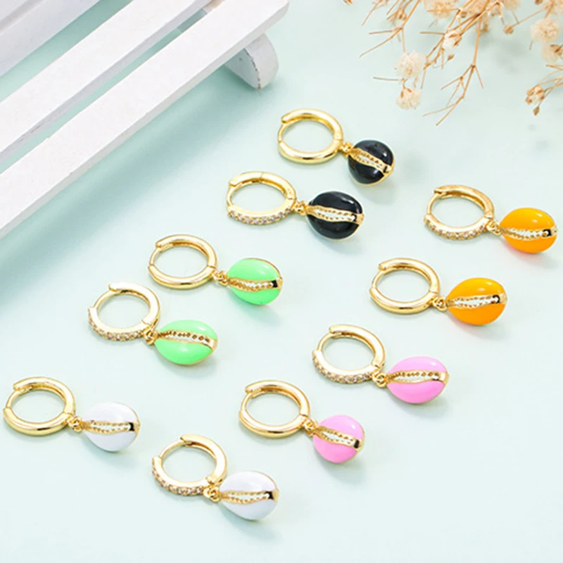 

Aide Gold Plating Pink Green Enamel Hoop Earring Jewelry for Women 2021 Huggie Earrings Round Pendientes Fashion Jewelry Brincos