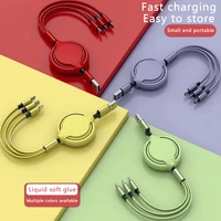 120cm 3 in 1 retractable charge cable liquid silicone usb date line portable type c charging wire for iphone android adapter