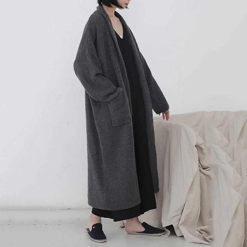 

[EAM] Oversized Long Knitting Cardigan Sweater Loose Fit V-Neck Long Sleeve Women New Fashion Tide Autumn Winter 2021 1DD2064