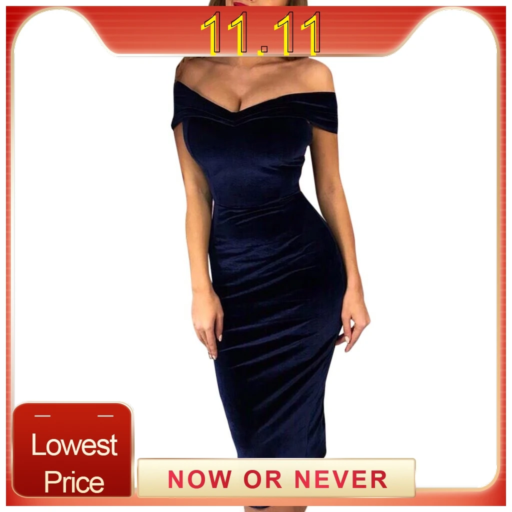 Платье женское мягкое вельветовое сексуальное с открытыми плечами длинное до