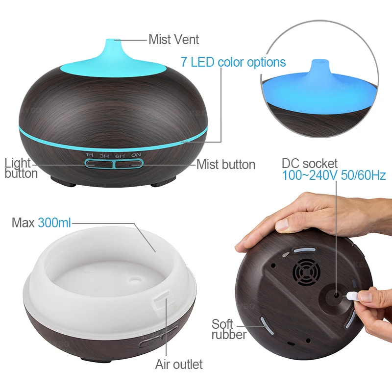 

550ml USB aroma oil diffuser wood remote control electric humidifier ultrasonic air humidifier aromatherapy mist maker for home