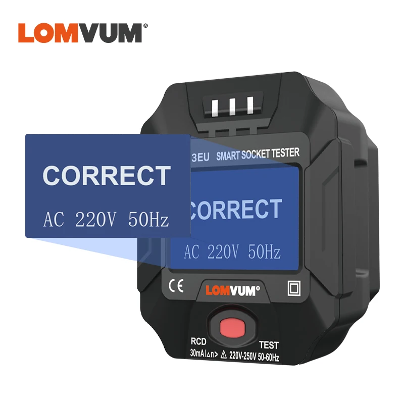 LOMVUM Smart Socket Tester  UK EU Plug Ground Zero Line Voltage Detector Power Polarity Phase Detector Leakage Breaker Finder