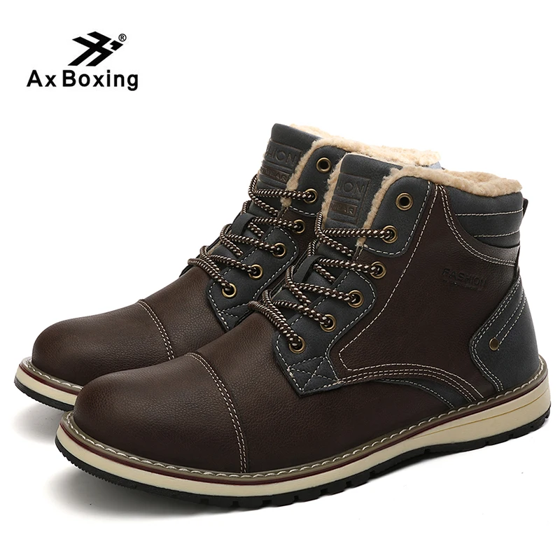 AX BOXING Winter snow boots men shoes Velvet Ankle Snow Boots Men Shoes Fashion Cow Motocycle Casual Boot Male | Обувь