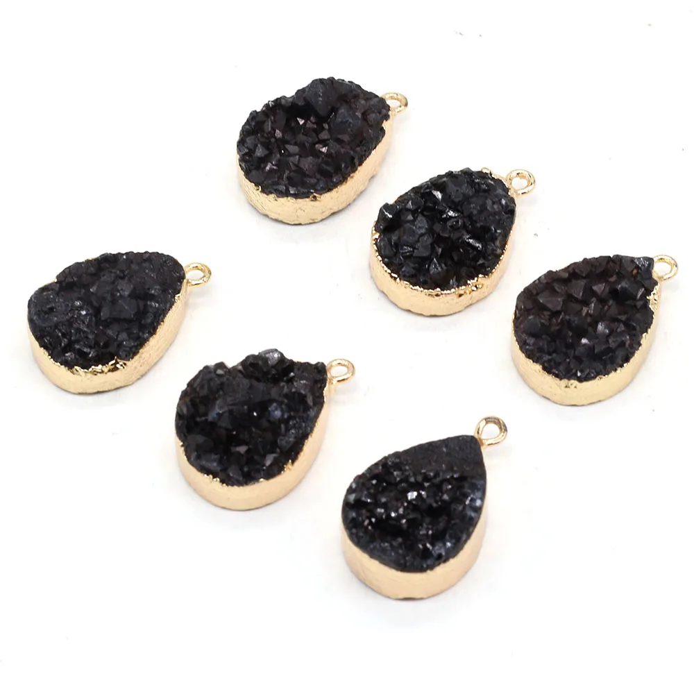 

Fine Natural Black Druzy Pendants Reiki Heal Gold plated Quartzs Charm for Jewelry Making Diy Women Necklace Earring Gifts