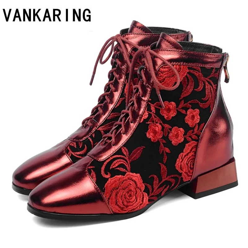 Модные женские ботильоны из коровьей кожи на среднем каблуке в стиле ретро