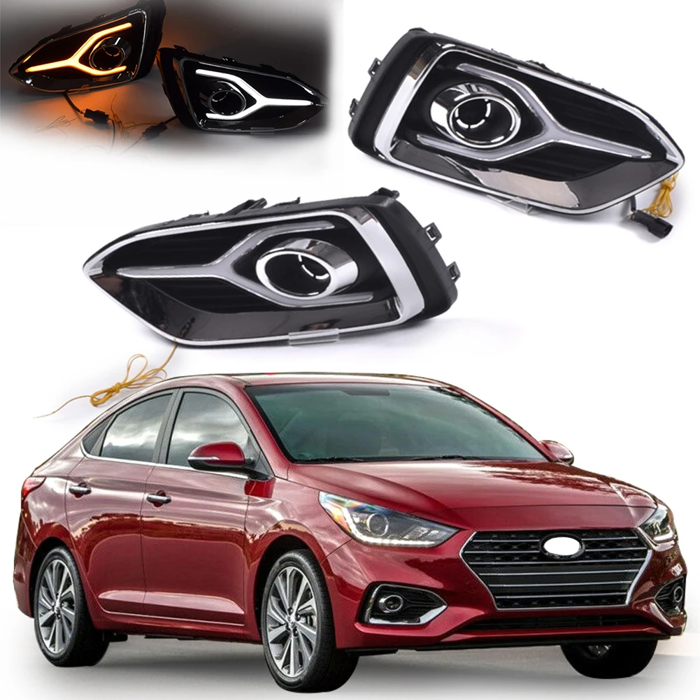 

2 шт., Автомобильные светодиодные дневные Противотуманные фары для Hyundai Accent 2018 2019 2020