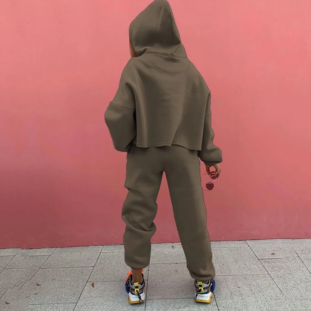 

Hot Sale Women's Casual Sportswear Suit Autumn And Winter New Street Women's Plus Size Hooded Sports Sweater Suit Two-Piece Suit