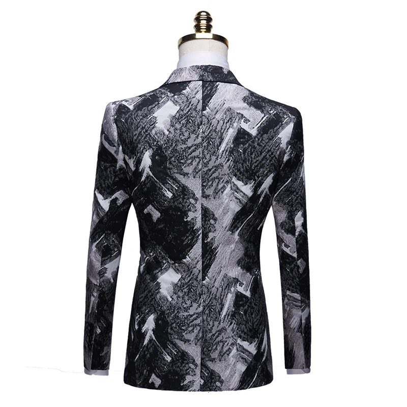 

2019 red printed blazer men casual business stage suit jacket slim fi long sleeve night club blazers event party Terno Costume