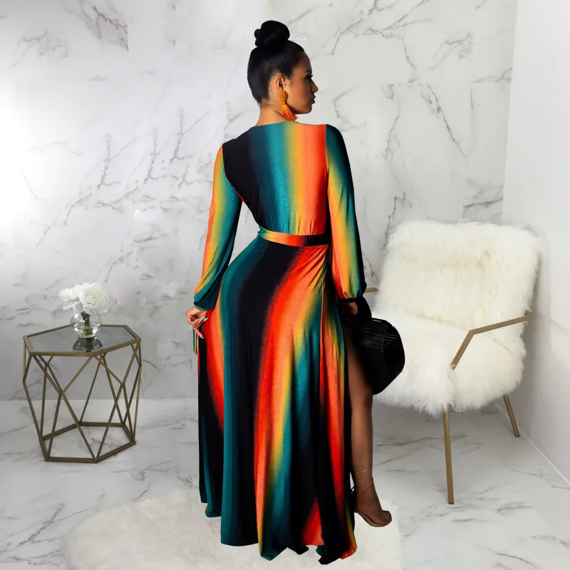 Женское винтажное платье макси с длинным рукавом и V образным вырезом|Женские