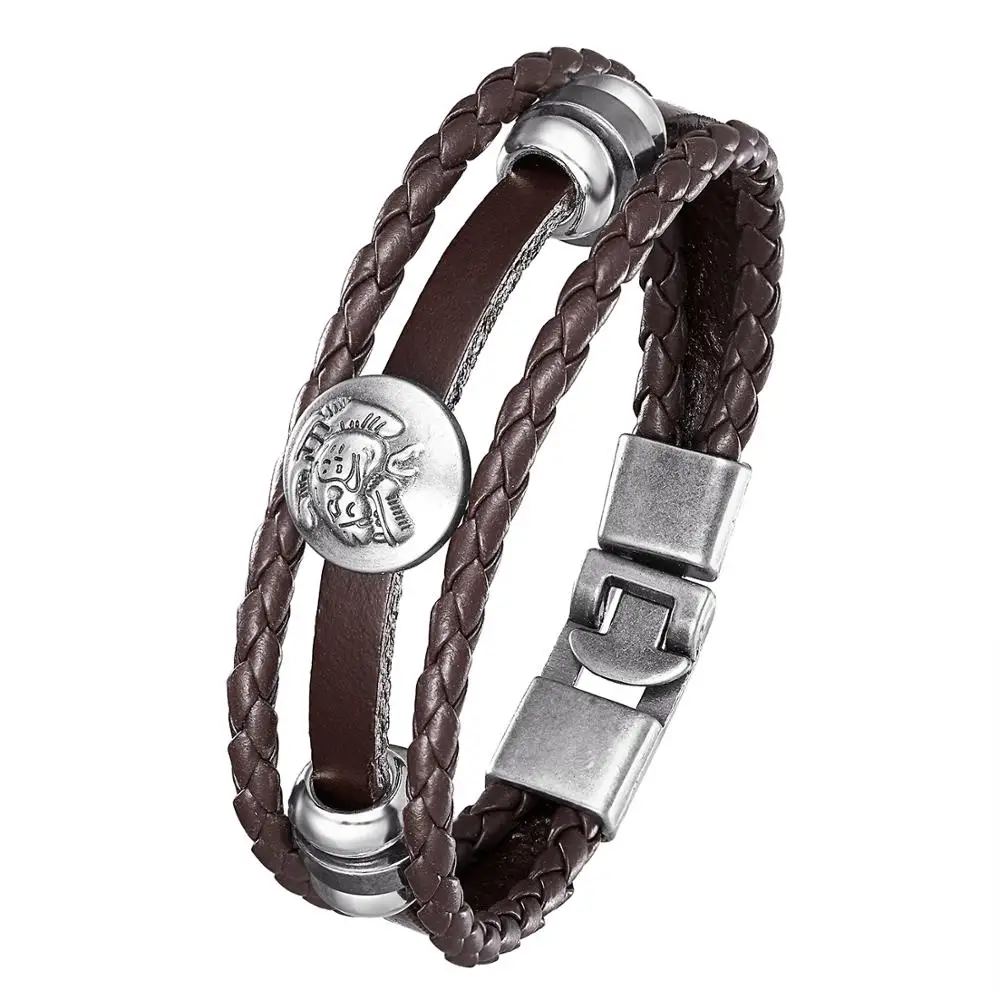 

Lucky Vintage Leather Bracelet Men's Alloy Monster Head Multilayer Woven Woman Pulseira Masculina 7.87 "