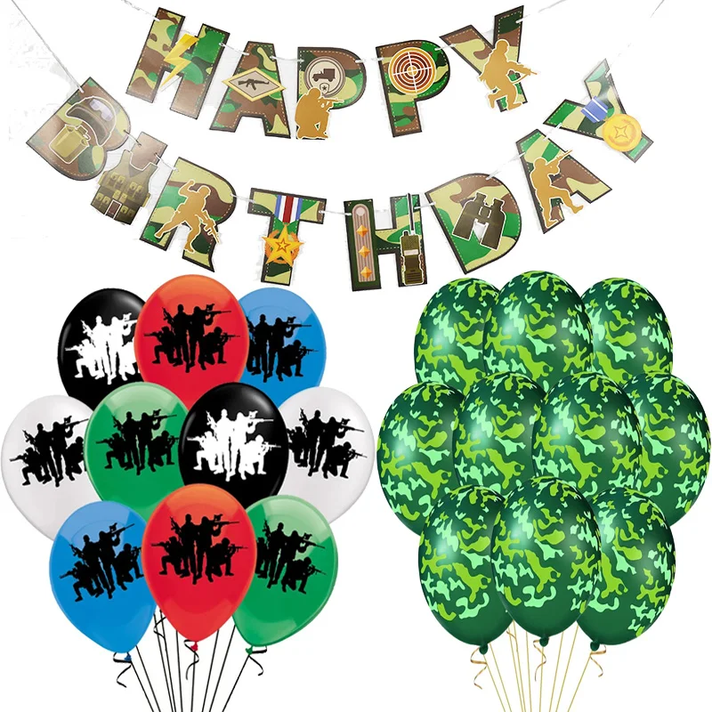Солдатский латексный пистолет в виде шара в камуфляжной расцветке армейских военных спецназовцев баннер воздушный шарик с надписью "С Днем Рождения" декорация для веселой вечеринки для мальчиков игрушка.