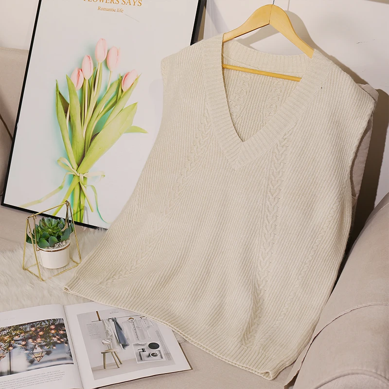 

2022Coat Autumn Winter Sweater Women Female Knitted Girls Loose Sleeveless Sweater Cheap V Neck Casual Warm Solid Coat