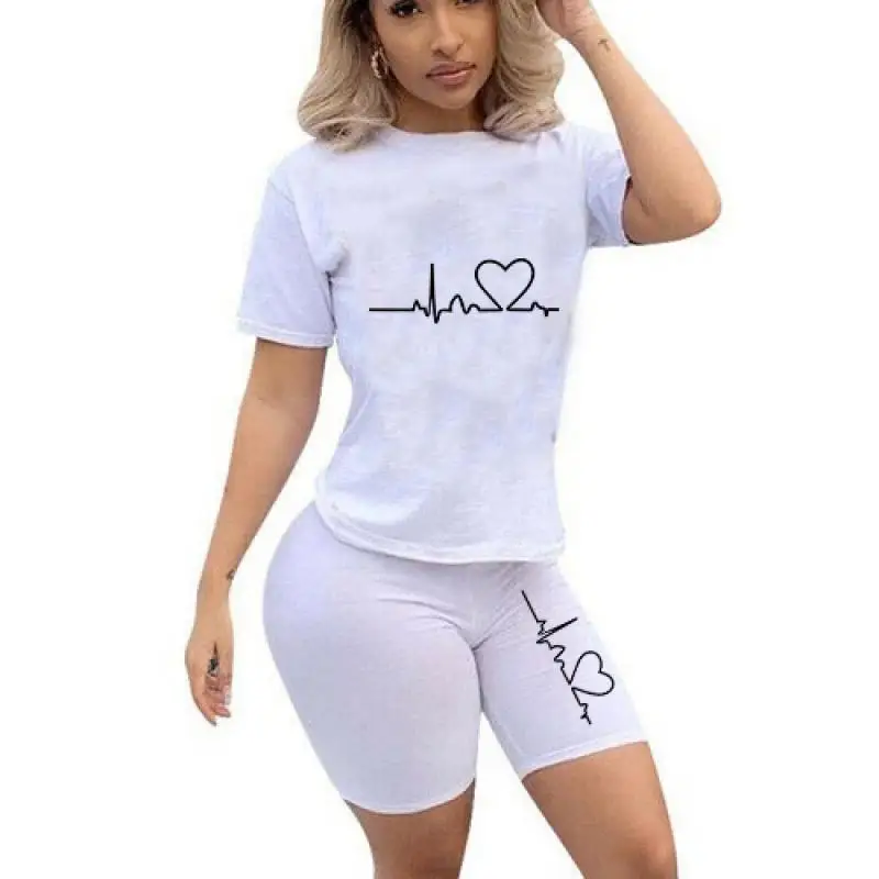 

Letter t Shirts and Shorts Women Two Piec Set Summer Short Sleeve O-Neck Casual 2 Piece Joggers Biker Shorts Outfit for Woman