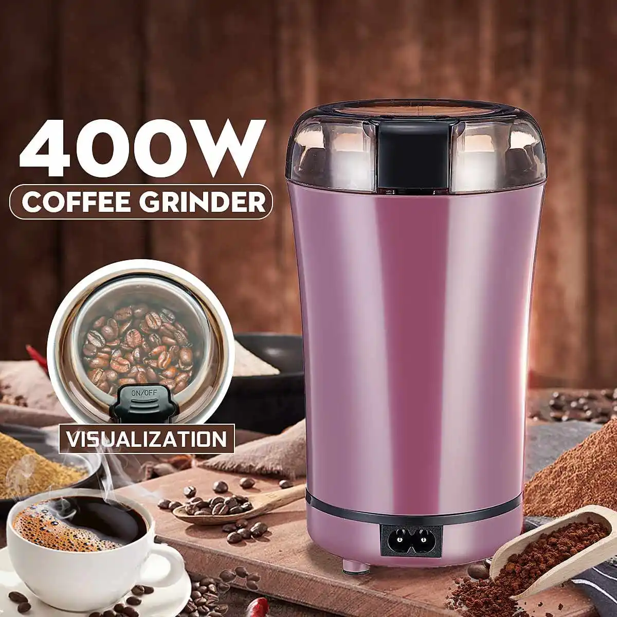 

400W Electric Coffee Grinder Espresso Mill Kitchen Salt Pepper Grinder Beans Spices Nuts Seed Coffee Grinding Crocus Machine